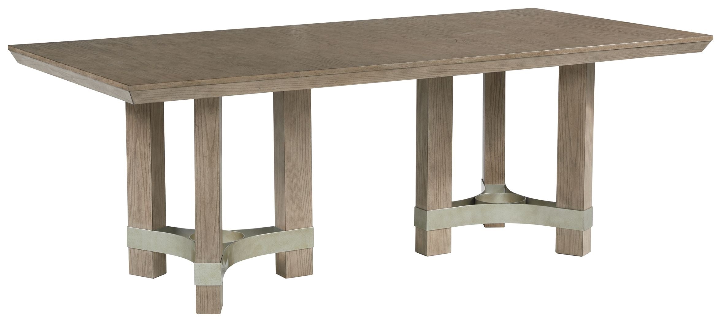 Gray rectangular dining table with four legs and cross-brace base
