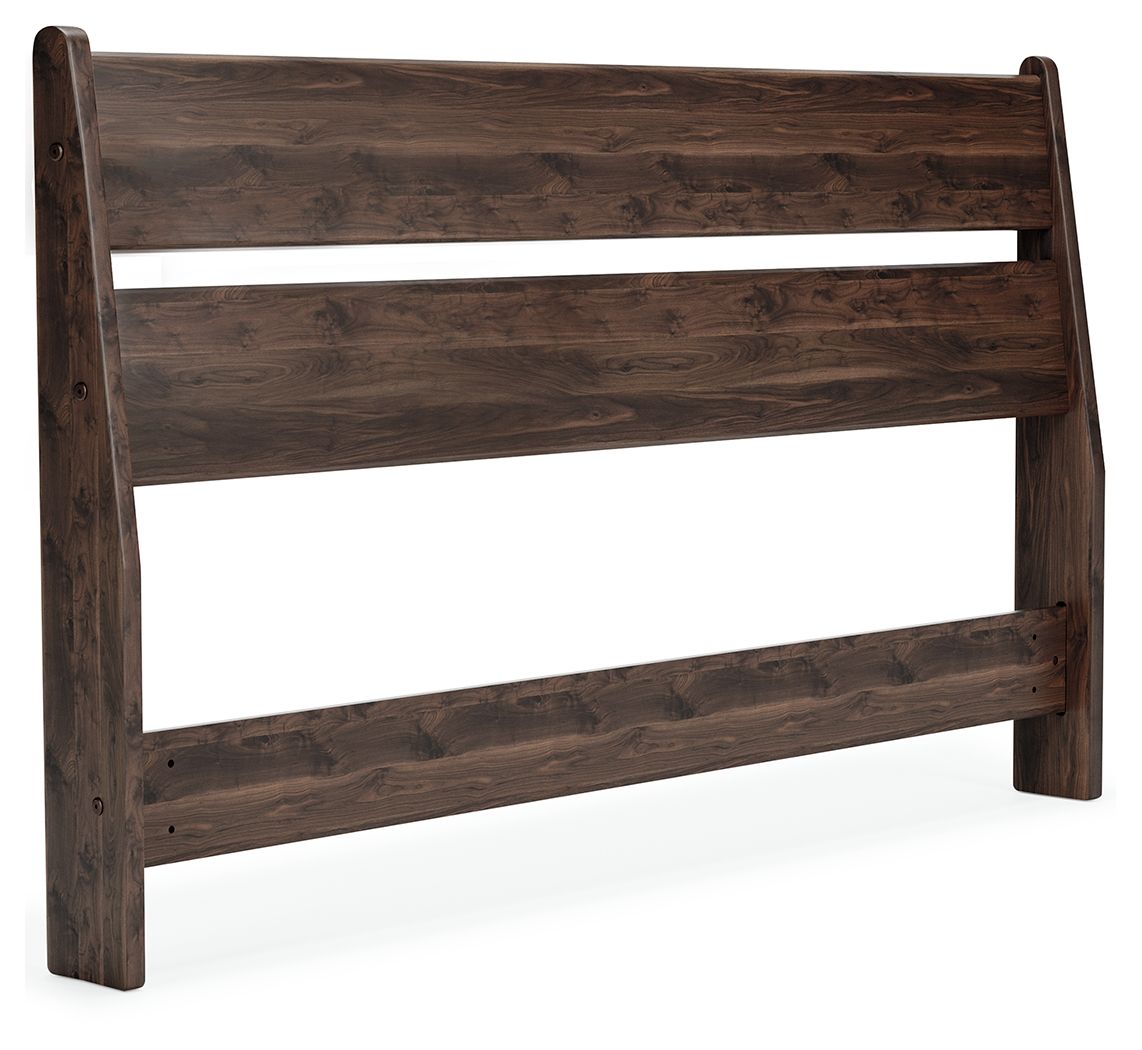 Light brown wood panel headboard with three horizontal slat panels