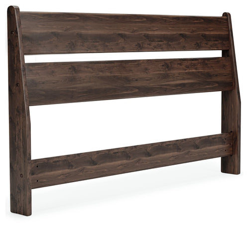 Light brown wood panel headboard with three horizontal slat panels