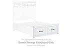 White queen storage footboard with two drawer cabinets and natural trim