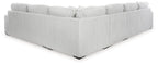 Gray sectional sofa chaise with ribbed upholstery, clean track arms, corner seam