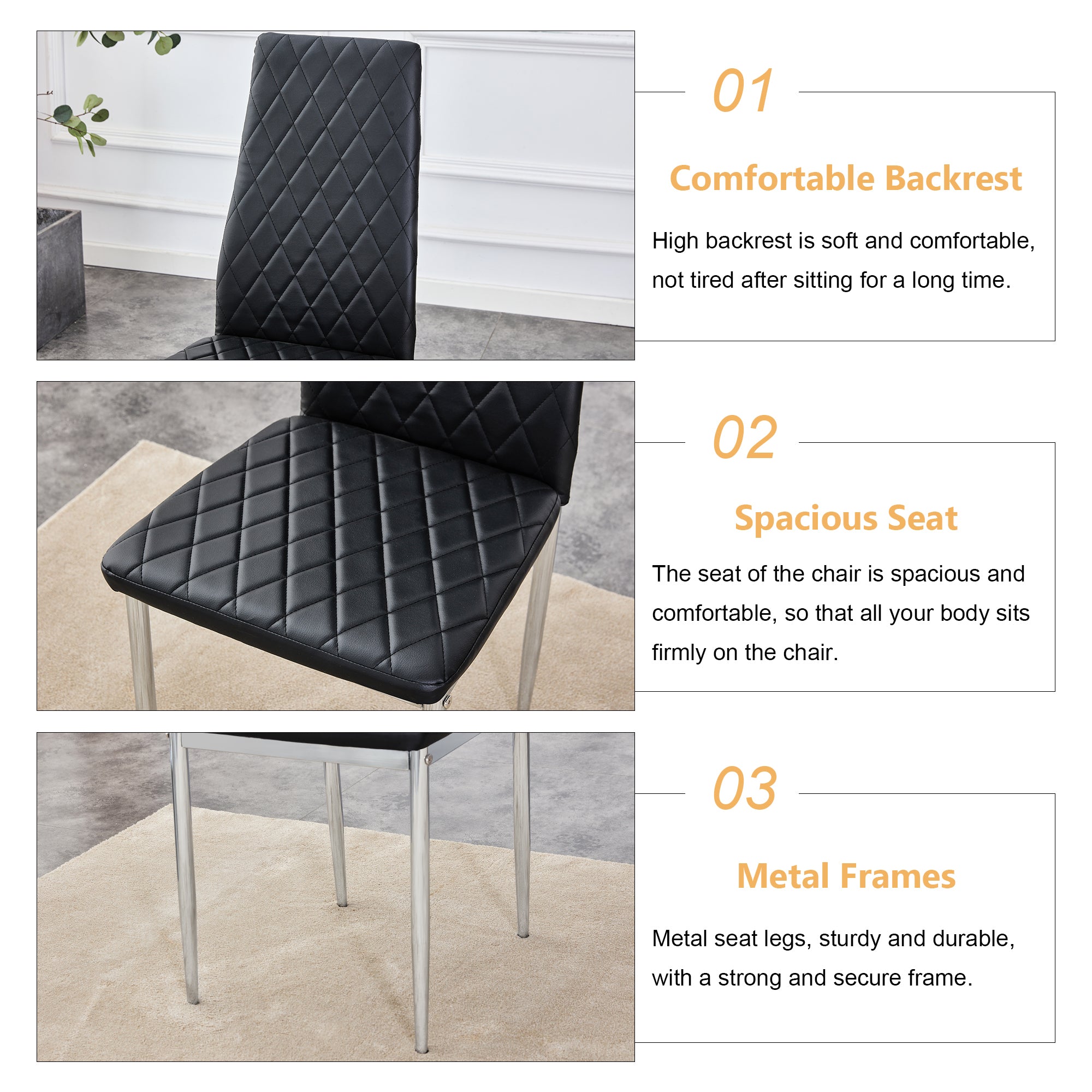 Glass Dining Table & 4 Black Chairs Set
