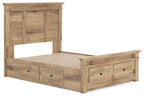 Light brown wood panel storage bed with slatted base and two drawer units