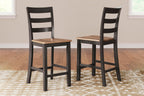 Dark brown barstools set of 2 with slatted backs and square wood seats