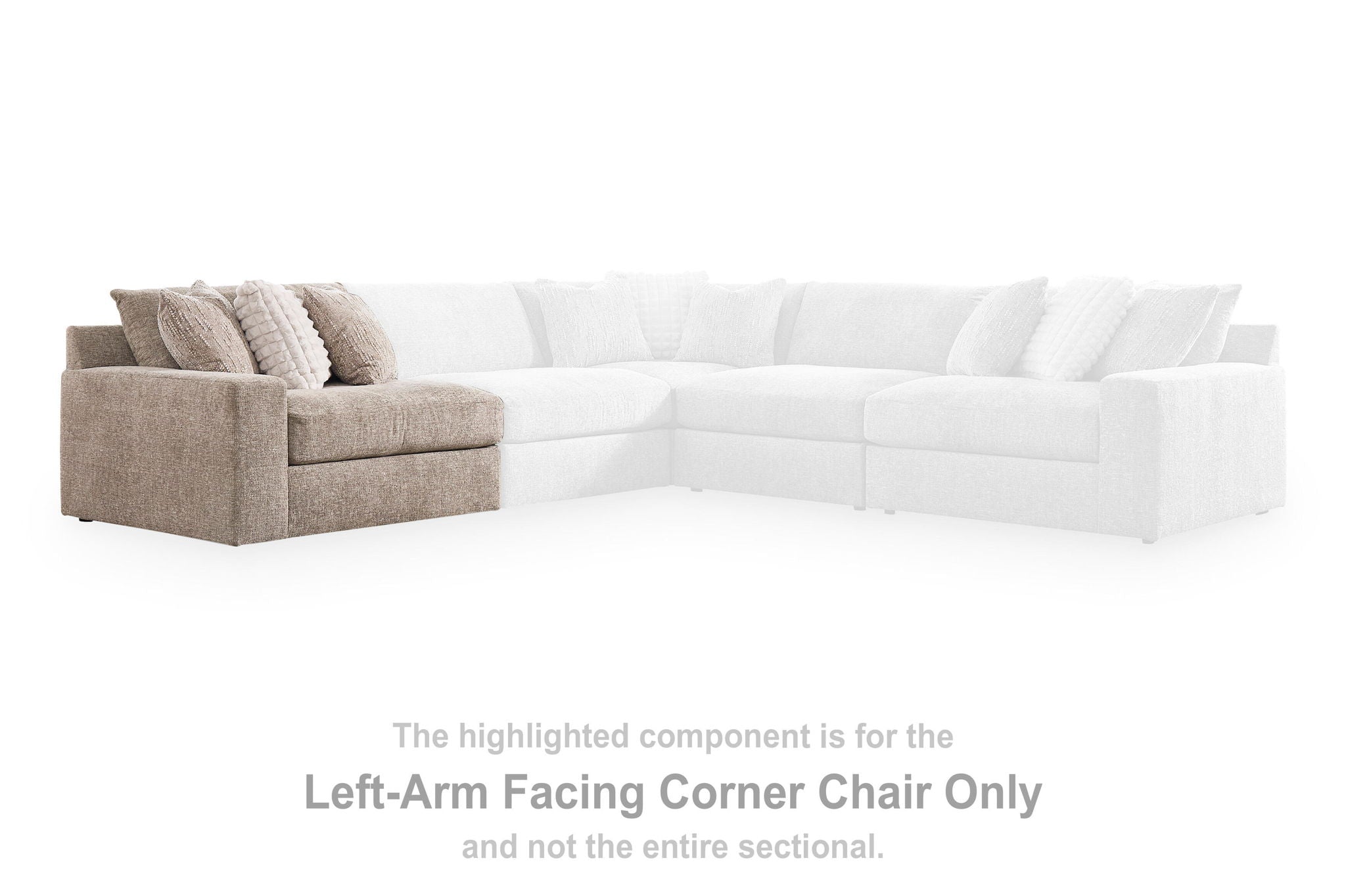 Burlap left-arm facing corner sectional chair, shown as part of an L-shaped set