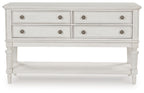 Antique white dining room server with four drawers and turned legs