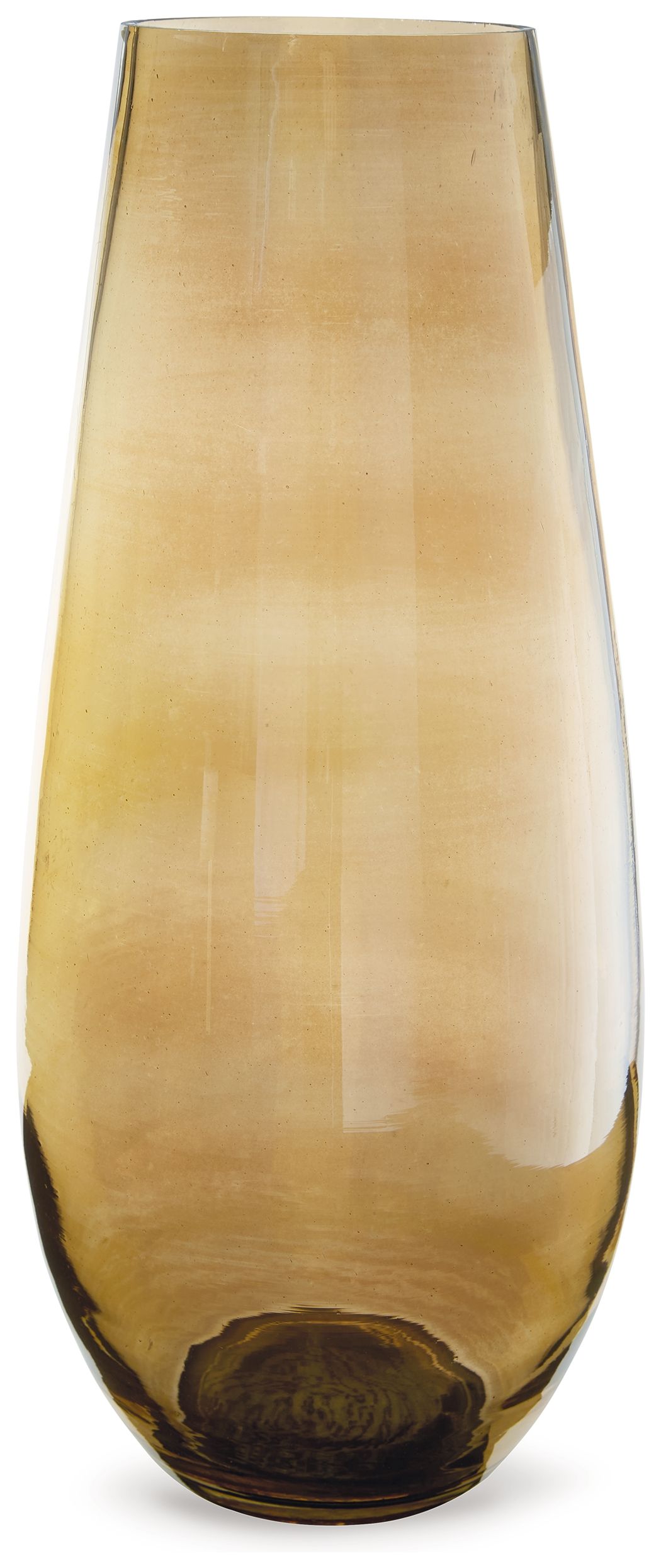 Amber glass vase with flared rim and dark tinted bottom