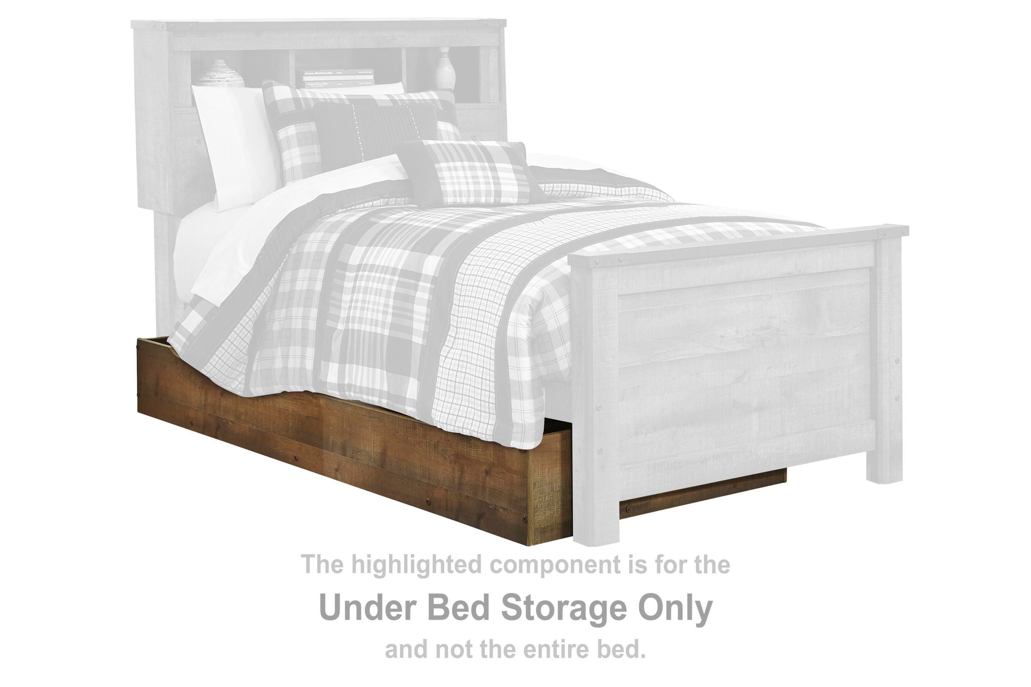 Brown under-bed storage drawer with open compartment for storing items under bed