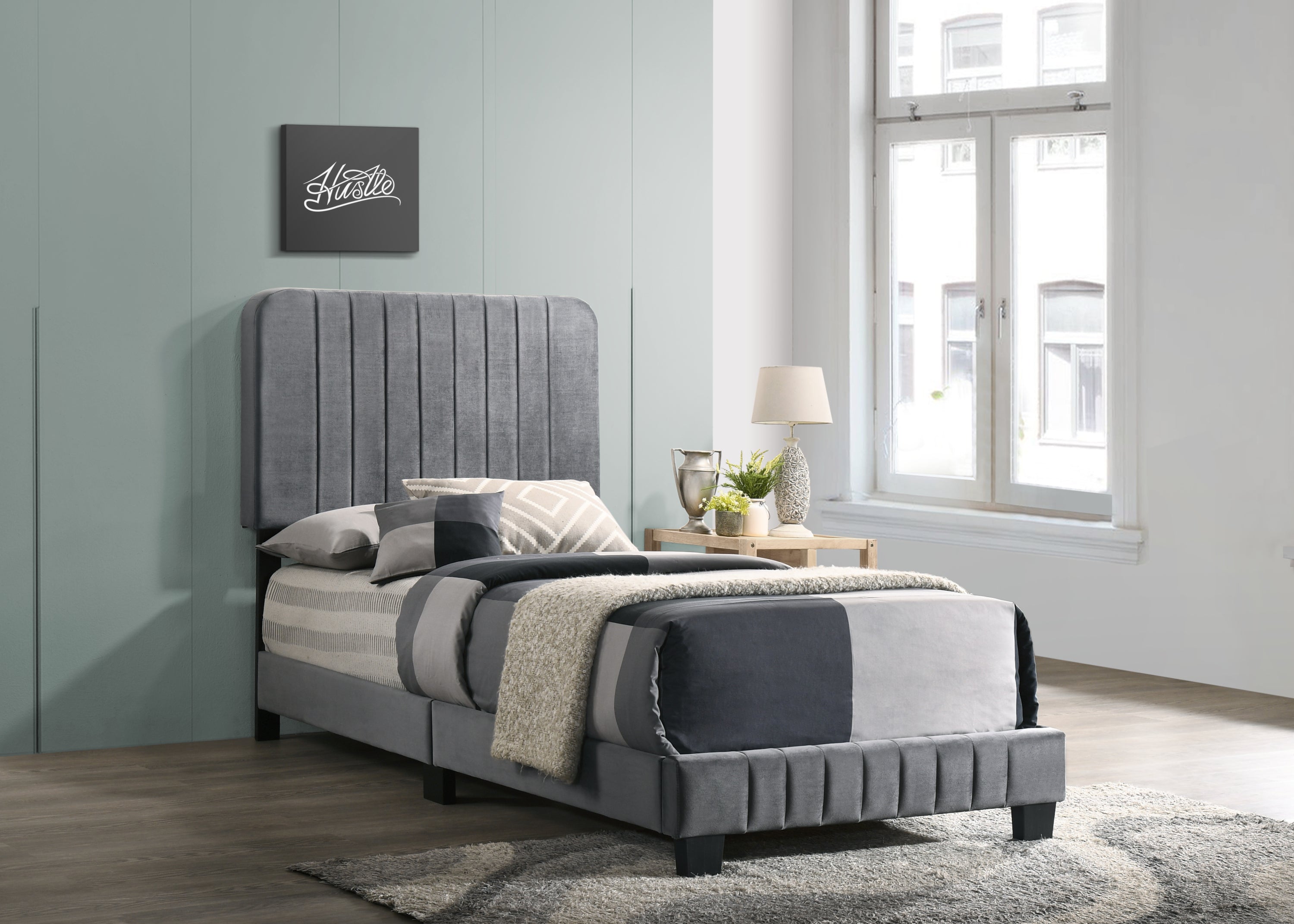 Sleek Contemporary Gray Twin Bed Frame - Modern Design