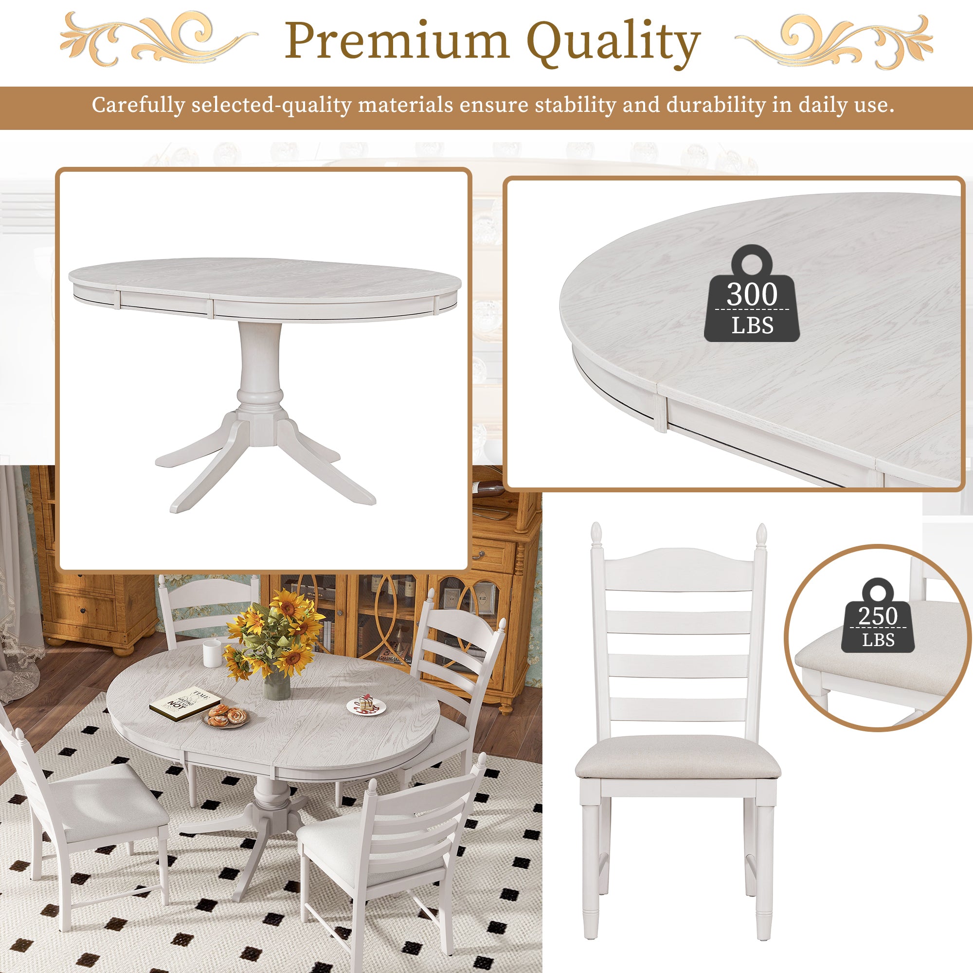 5-Pc Retro Extendable Dining Set, Antique White