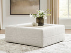 Oversized accent ottoman, snowstone beige textured upholstery, open top square cushion