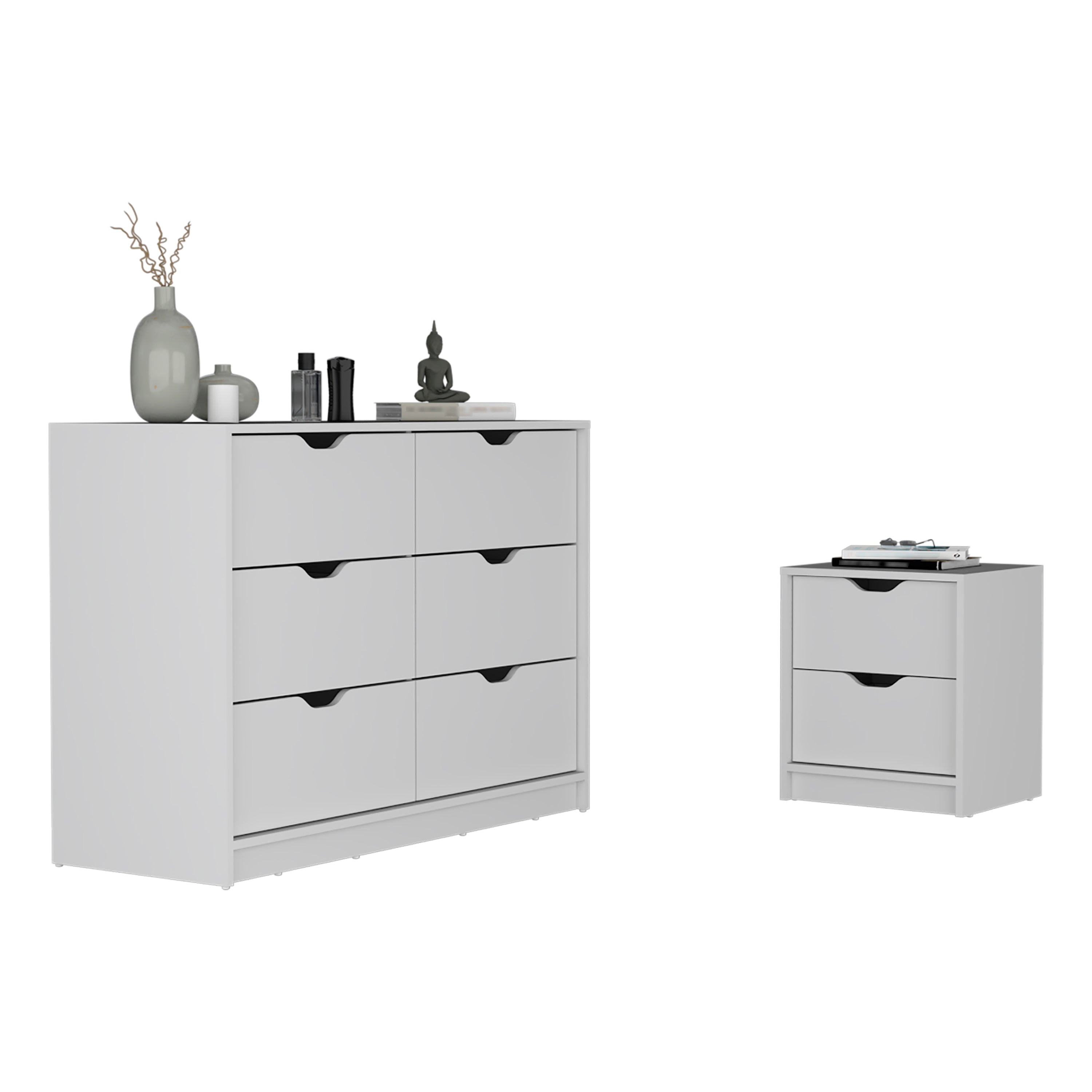 White Bennett 2-Piece Bedroom Set - Nightstand & Dresser