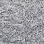 Shaggy faux fur ottoman fabric in light gray with dense, fringed texture