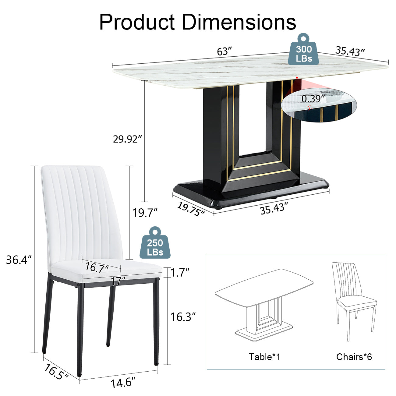 Modern Marble Dining Table Set, 7-Piece