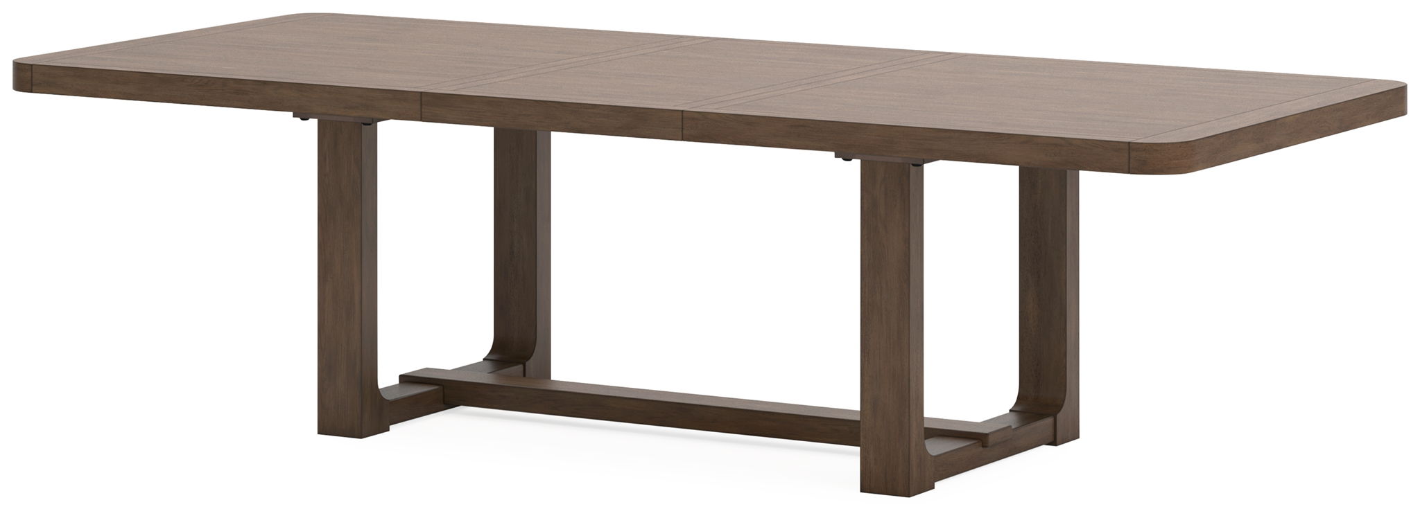 Light brown dining table with trestle-style base