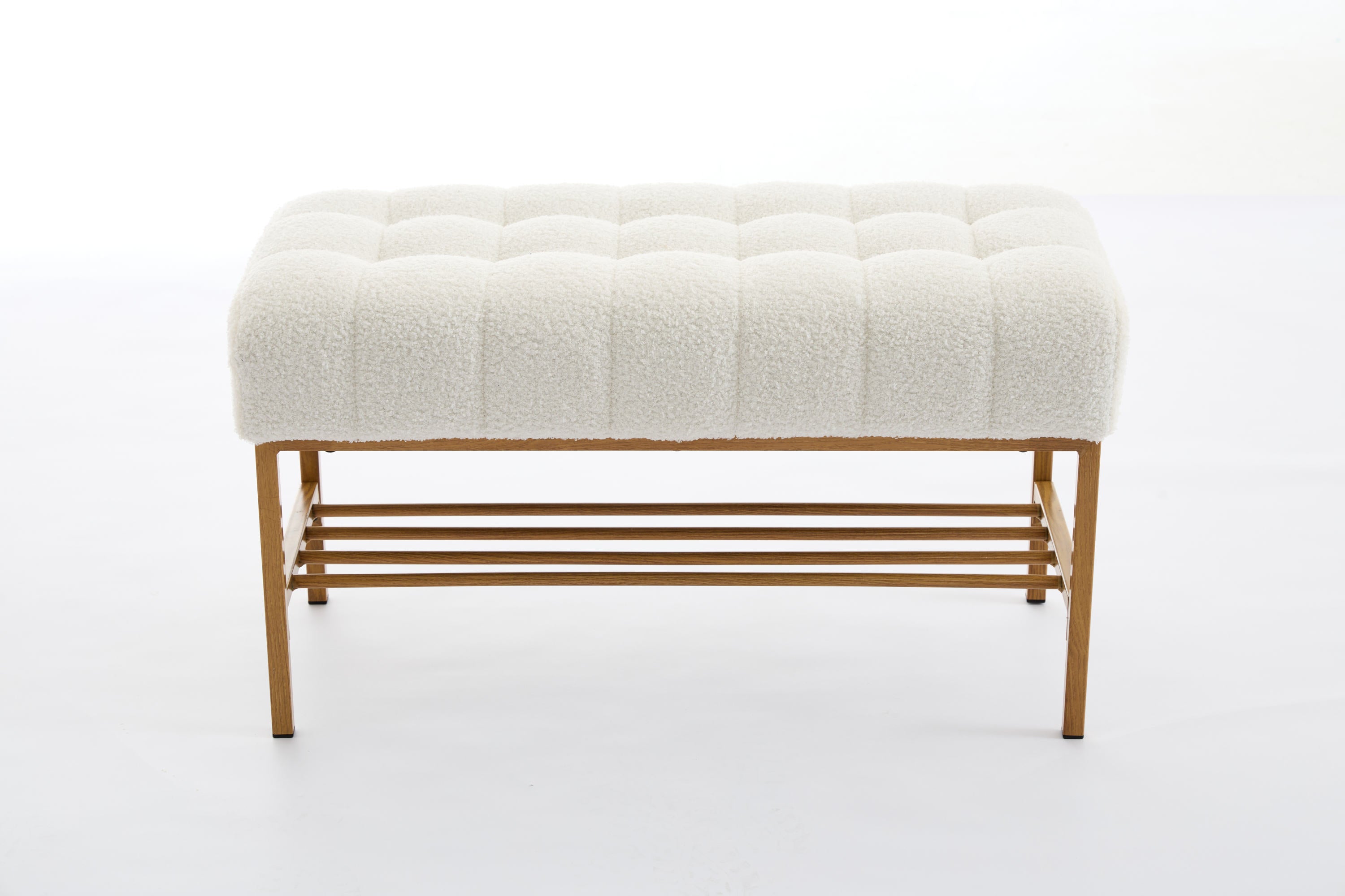 Upholstered Storage Bench with Shelf - Linen White