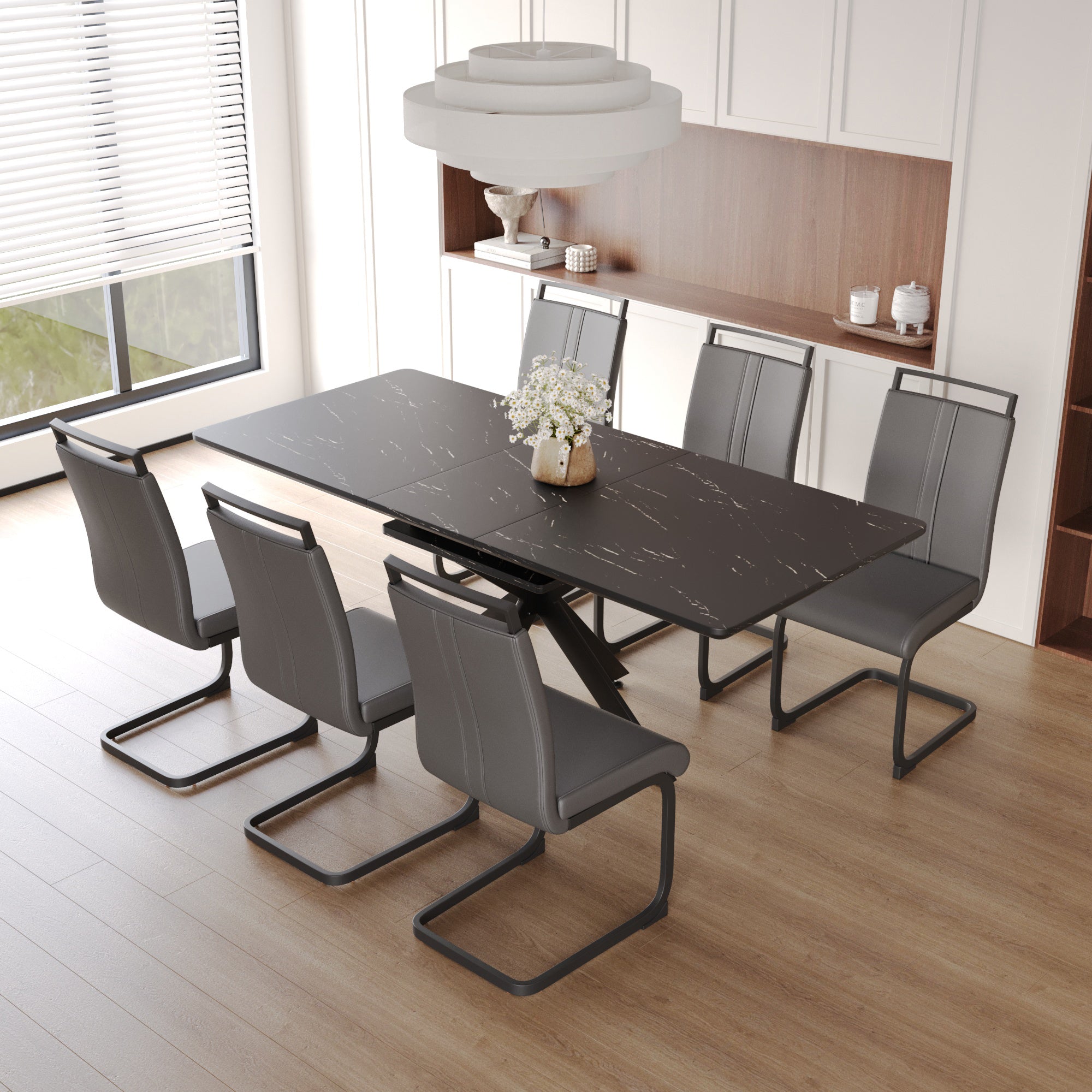 62" Extendable Dining Table Set for 6-8 People