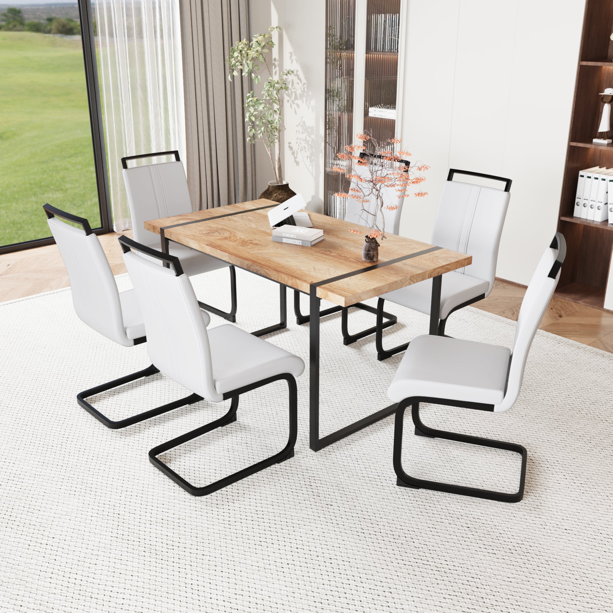 59" Rustic Industrial Dining Table Set for 6