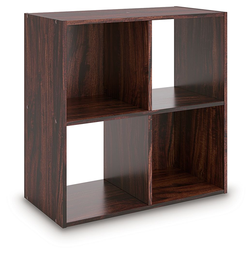 Dark brown cube organizer, angled view, open square cubby shelves and partitions.