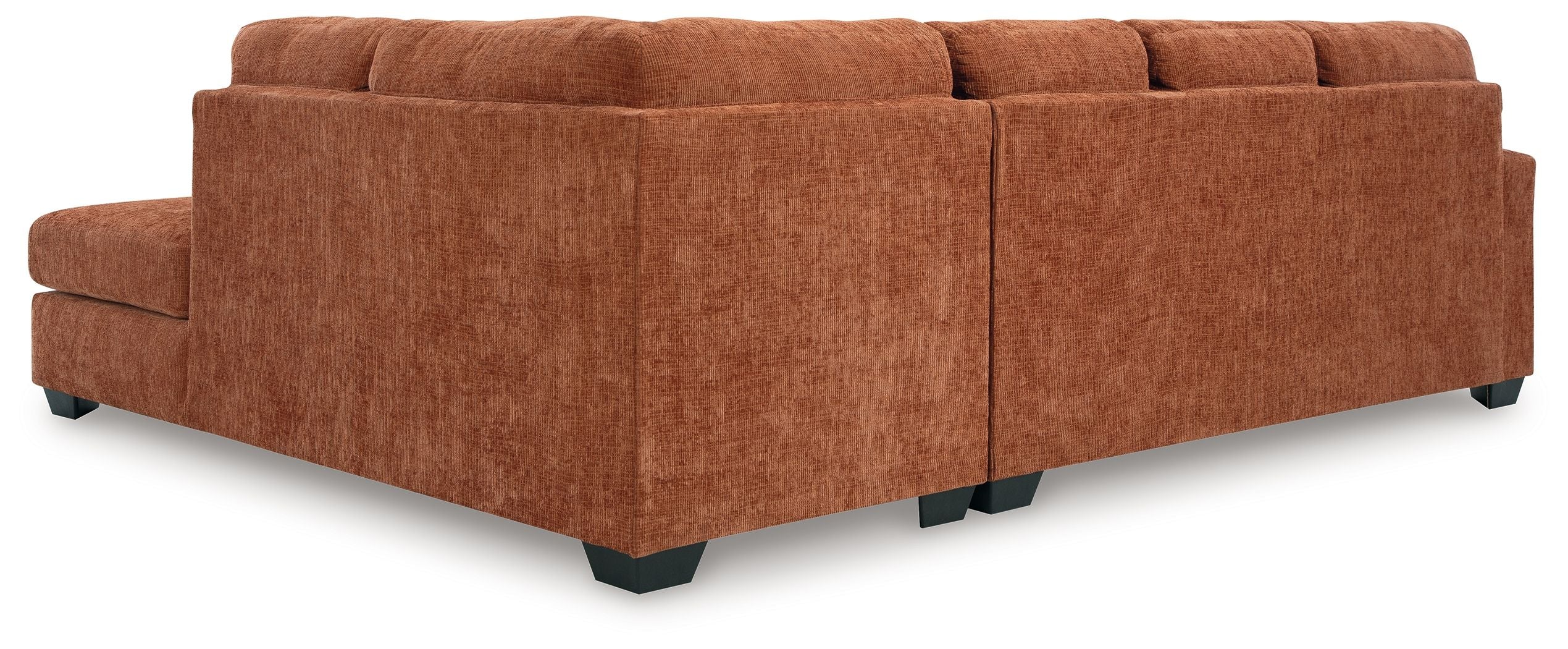 Rust-brown fabric sectional sofa with corner chaise and clean-lined cushions