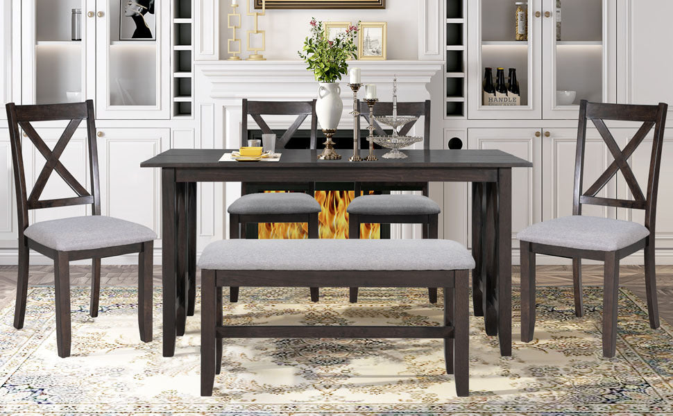 6-Pc Dining Set, Foldable Table & Bench (Espresso)