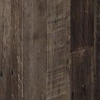 Wood panel bed frame close-up with dark distressed plank texture and seams