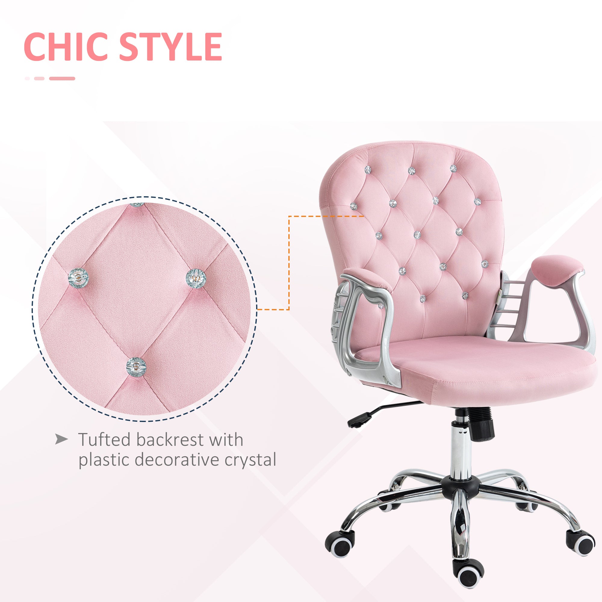 Velvet Home Office Chair Pink - Desk Chair Adjustable Height