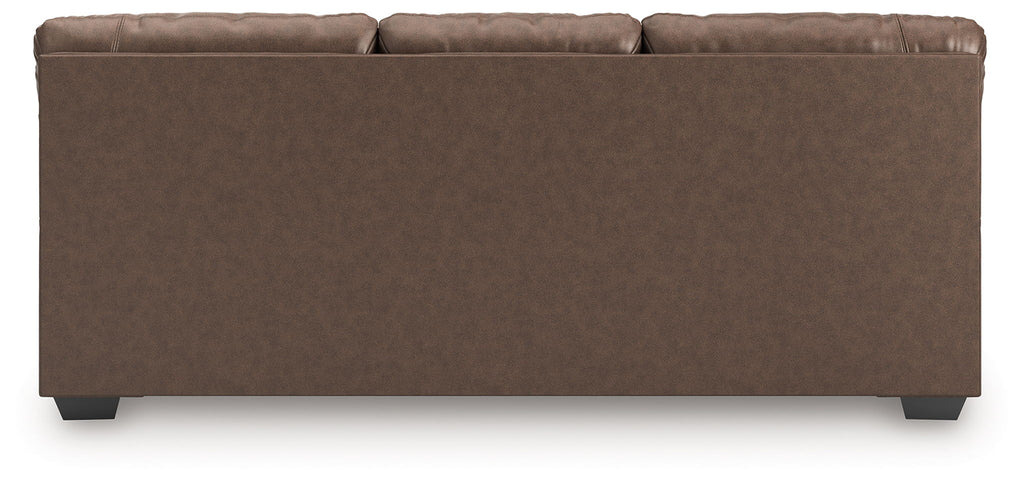 Dark brown sofa back panel with straight top edge and low angled legs