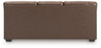 Dark brown sofa back panel with straight top edge and low angled legs