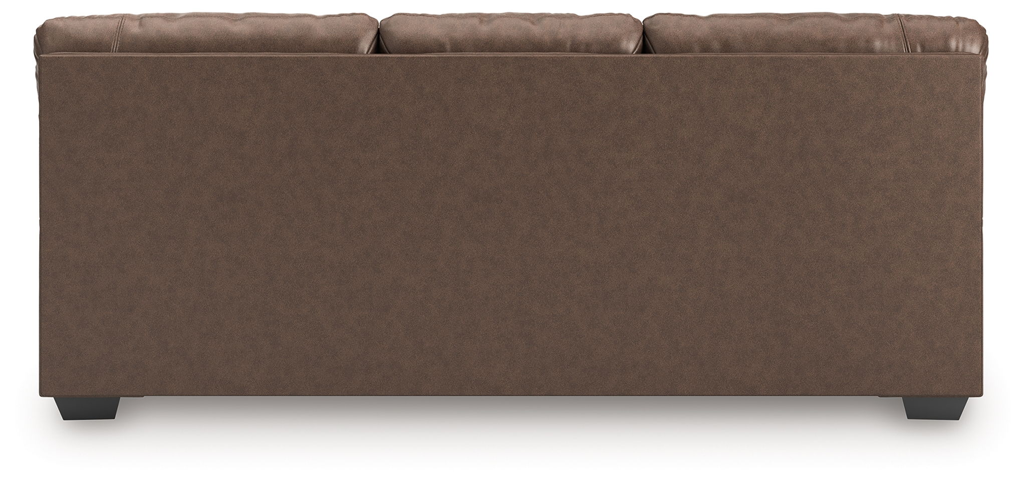 Dark brown sofa back panel with straight top edge and low angled legs