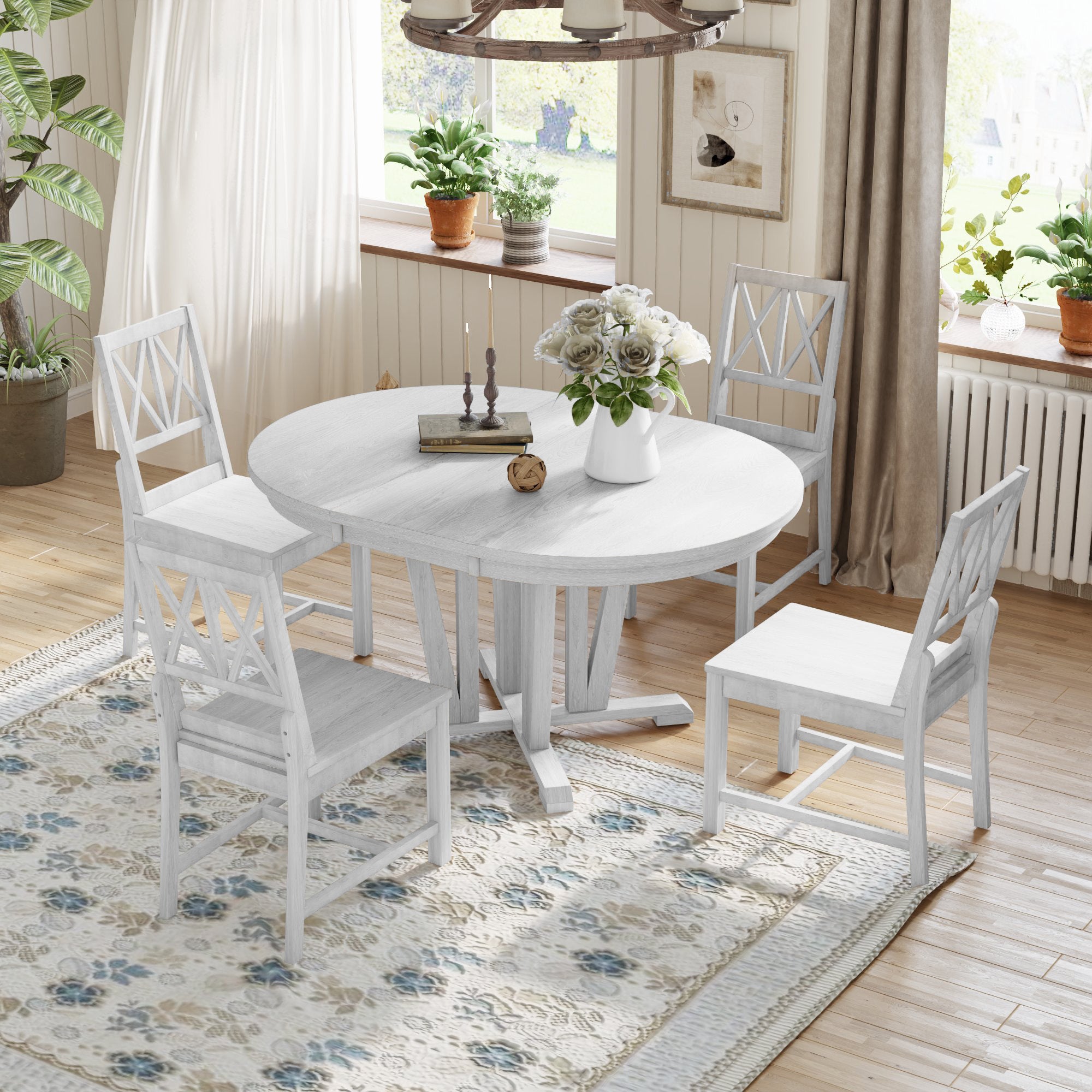 Rustic Round Dining Table Set - 5 Piece Gray
