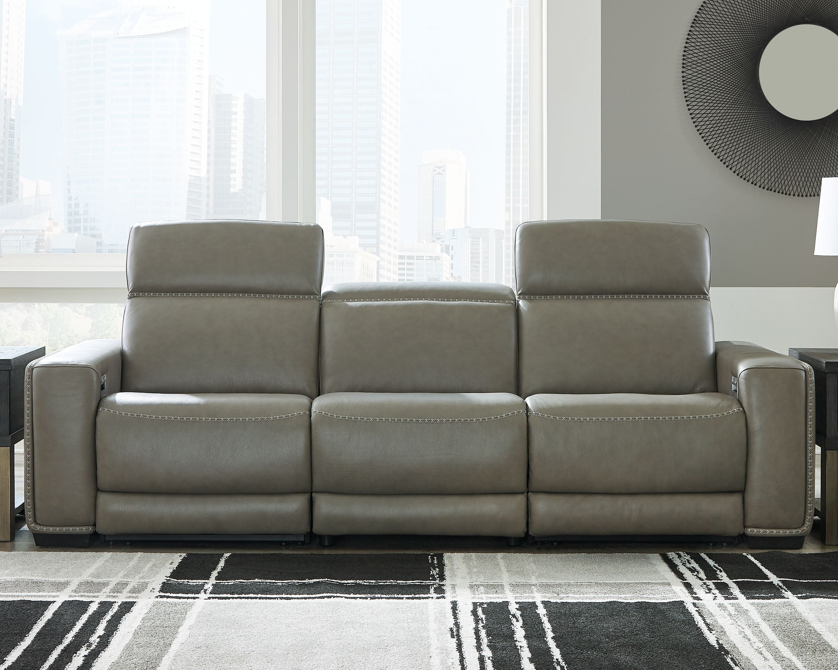 Correze Gray Leather Power Reclining Sectional