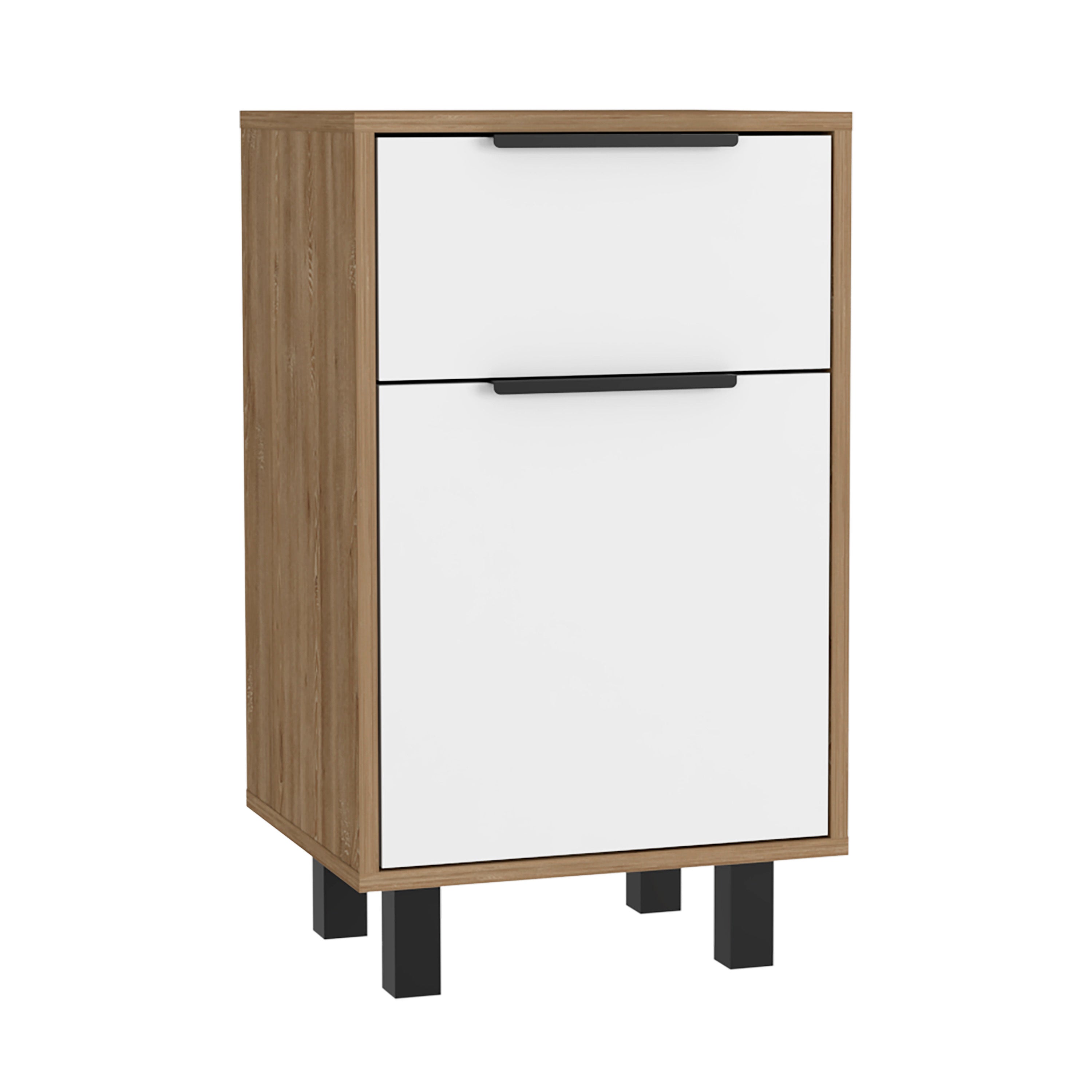 Kaia Z Nightstand , End Table, Side Table One Drawer, One Cabinet,  Four Legs, Superior Top -Pine / White