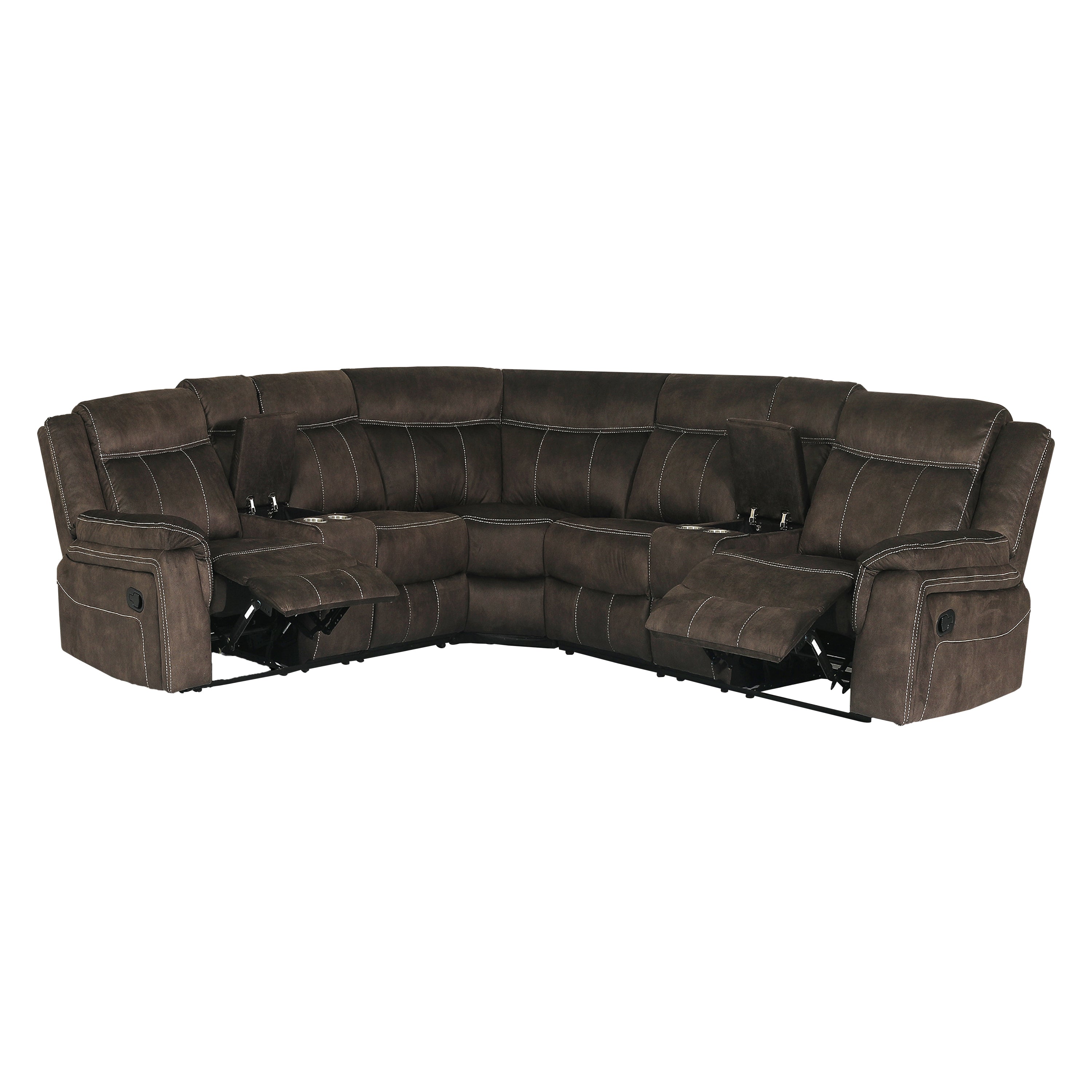 Modern 3-Piece Upholstered Sectional Sofa, Cupholders, Brown