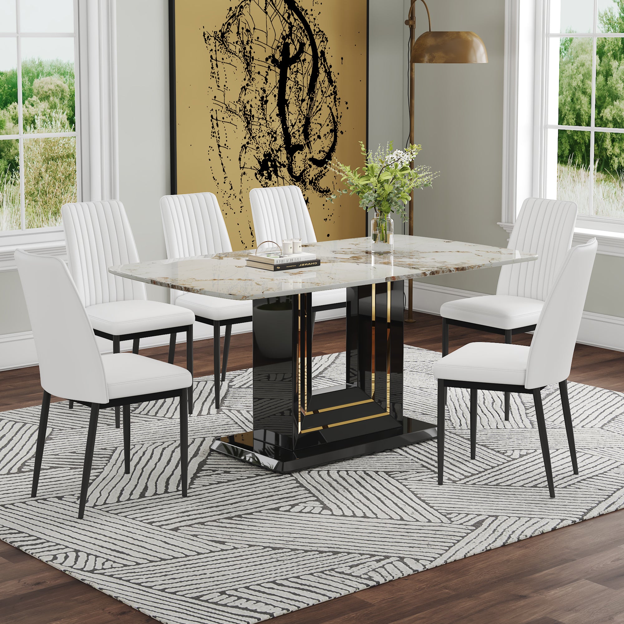 White Marble Dining Table Set for 6-8 | Modern Kitchen Table