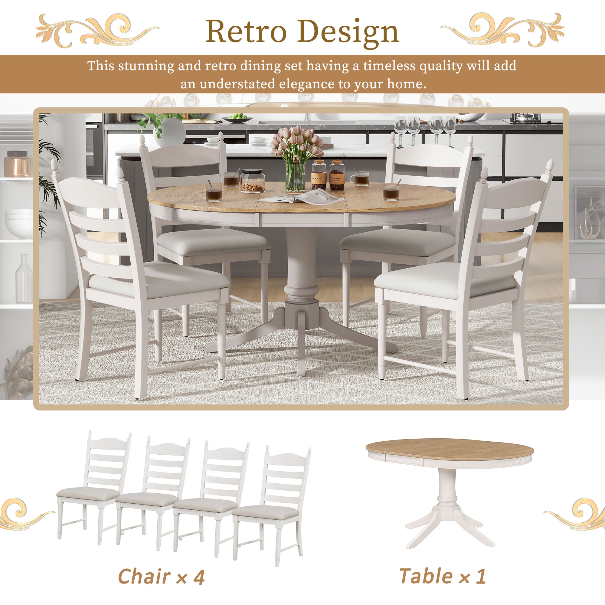 5-Pc Retro Dining Set - Off White