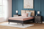Kids mattress and pillow set with coral-pink sheet and pillow on bed frame