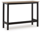 Outdoor counter table with black frame and beige tabletop