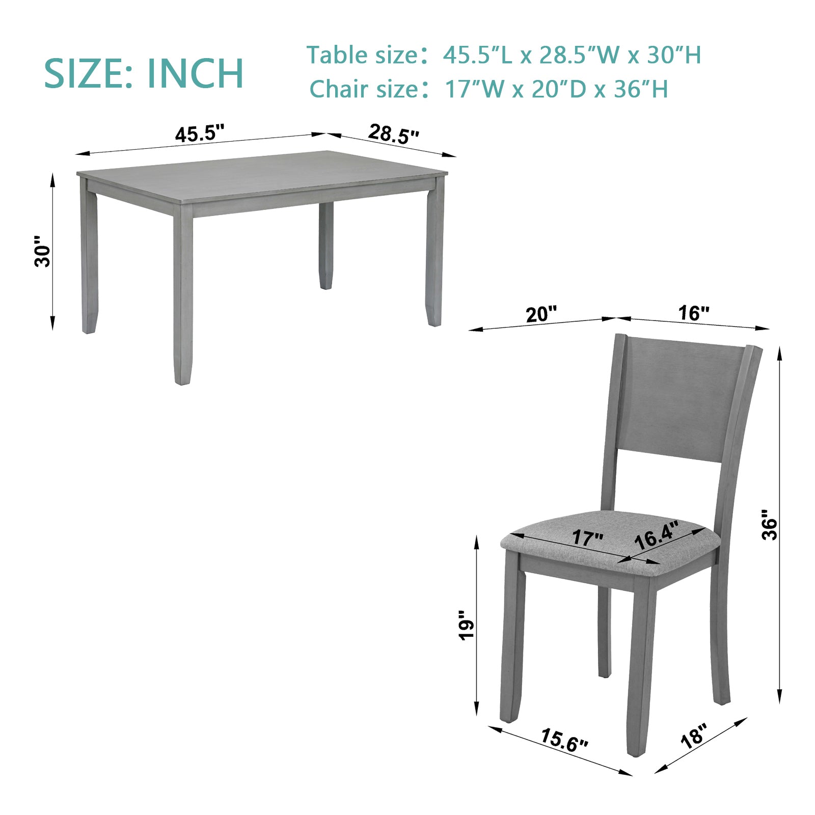 5 Pc Modern Dining Set w/Table & 4 Chairs, Gray