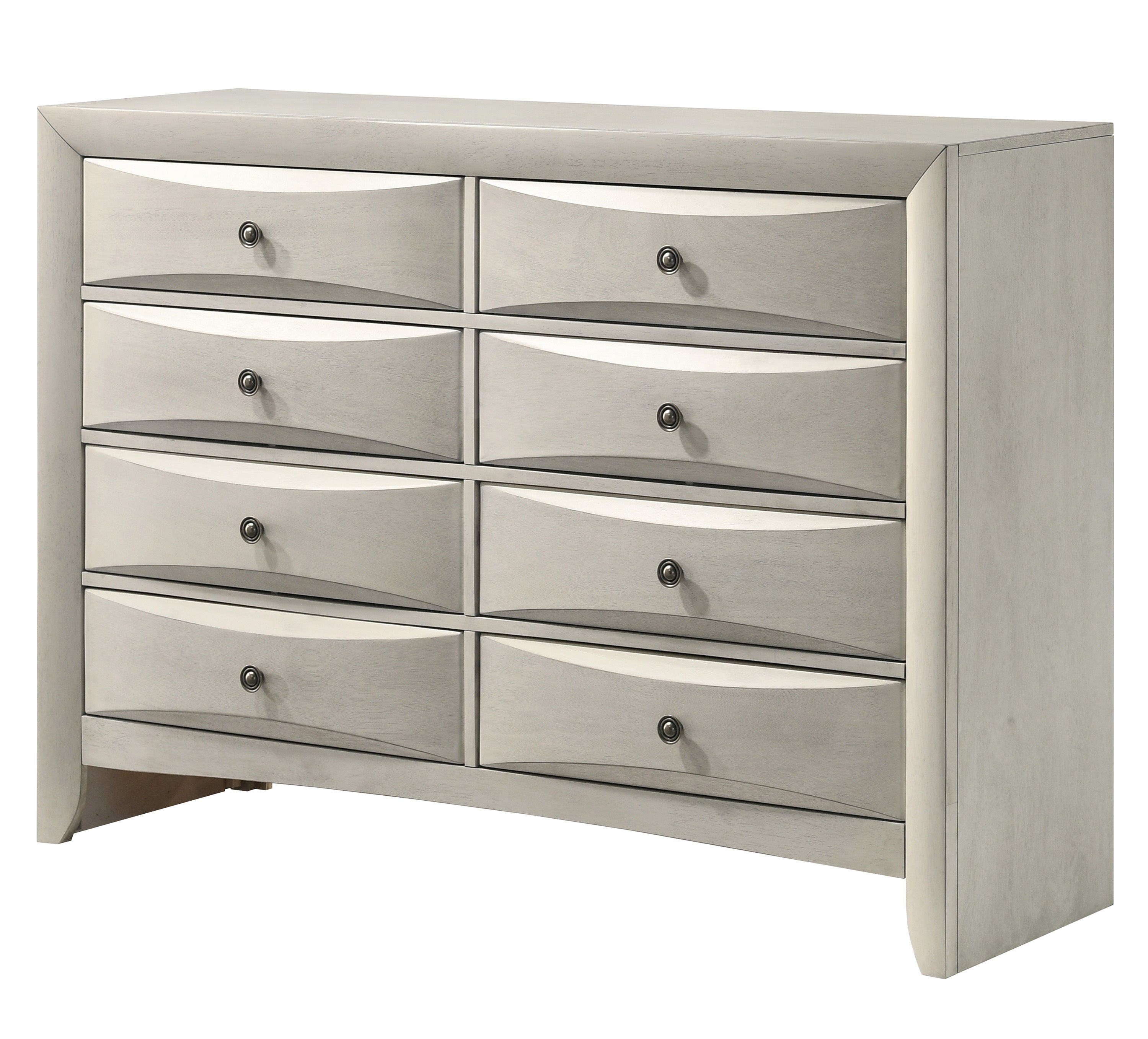 Contemporary White Wood Dresser, Curved 6-Drawer Storage