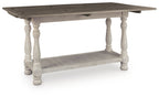 Gray flip-top sofa table with white turned legs and lower shelf, 3/4 angle