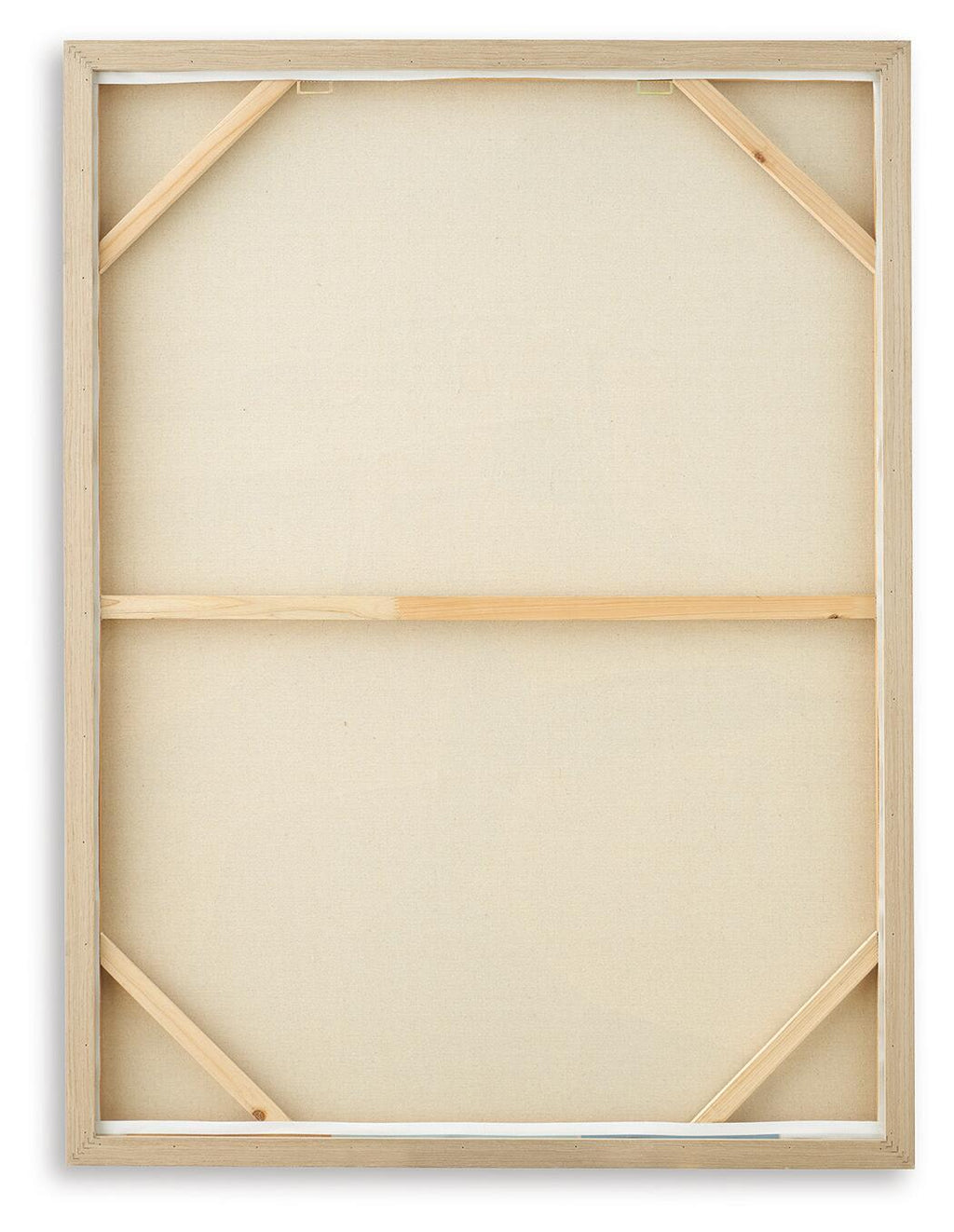Framed wall art with blank back panel and light wood stretcher frame