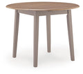 Round drop-leaf dining table with natural wood top and gray tapered legs