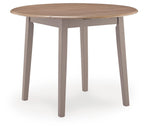 Round drop-leaf dining table with natural wood top and gray tapered legs