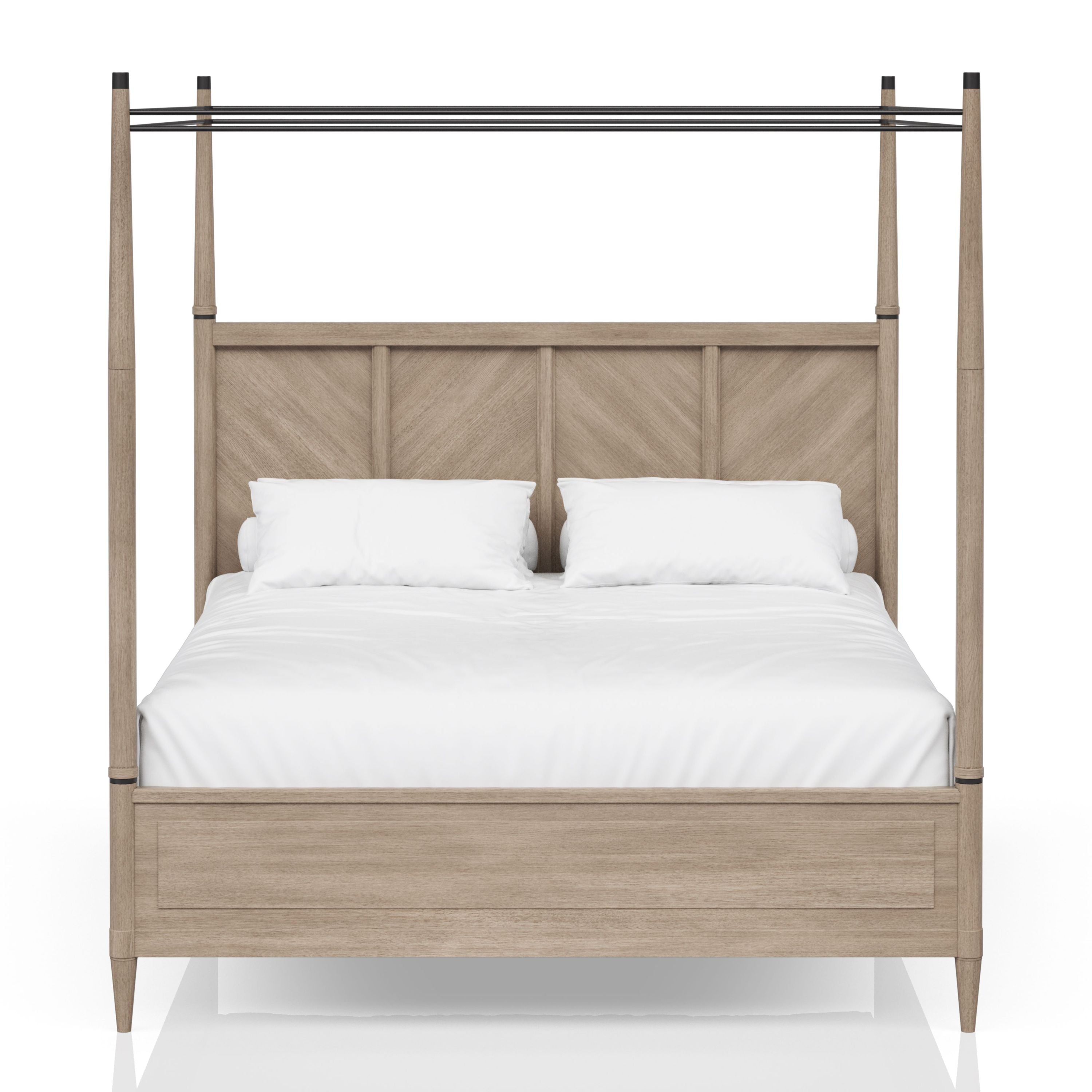 Warm Sand Transitional Queen Canopy Bed | Solid Wood & MDF