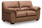 WillowBend loveseat in light brown with two seat cushions and rolled armrests