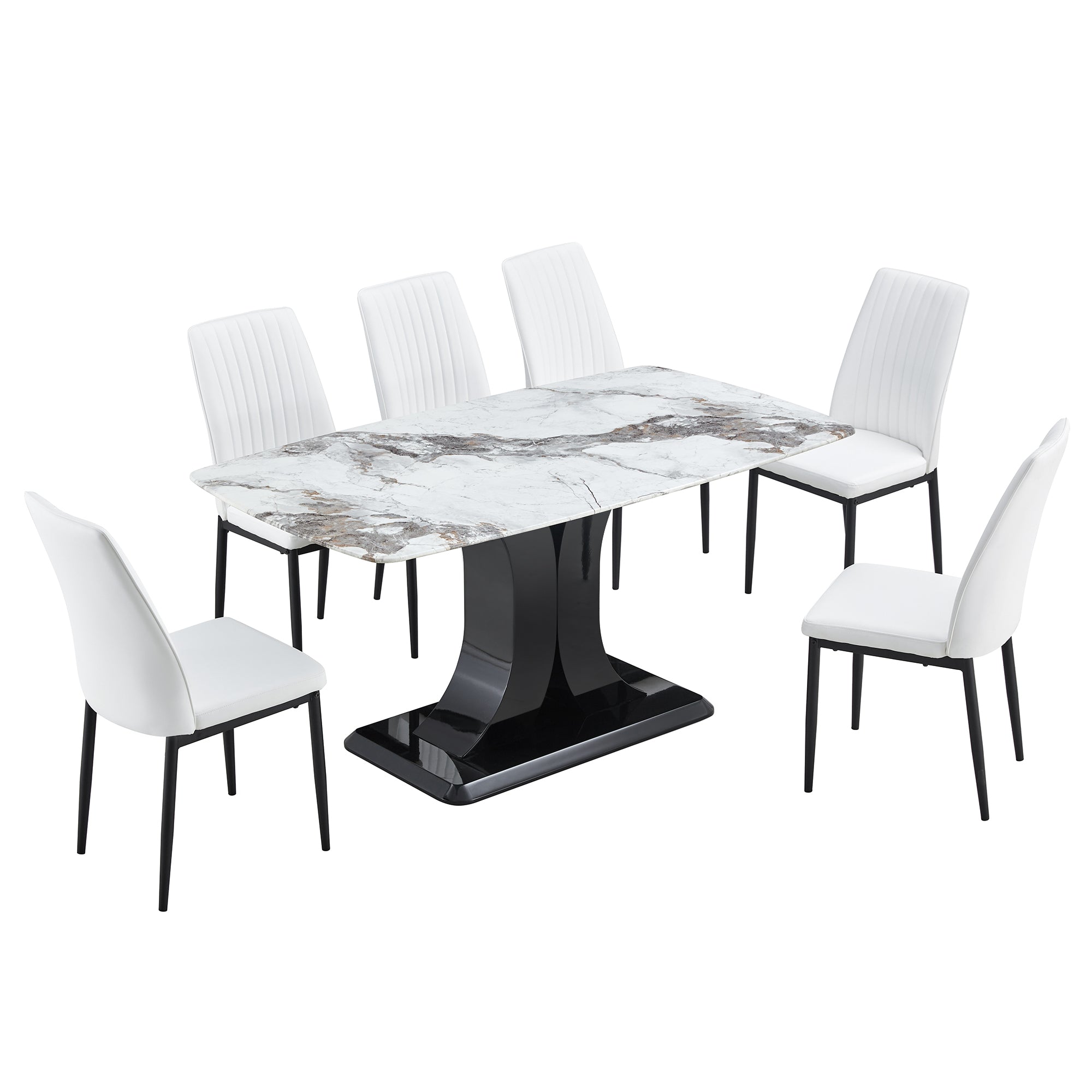 Faux Marble Dining Table Set w/ 6 Chairs