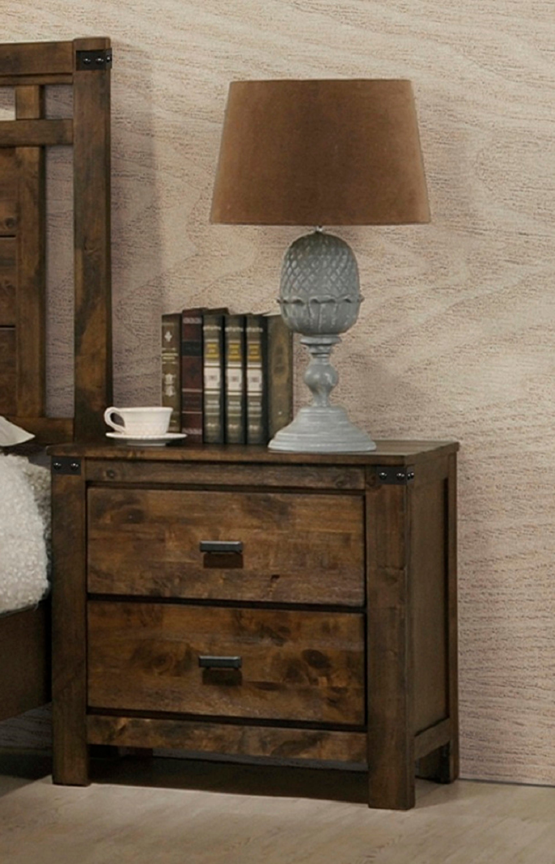 Rustic Brown 2-Drawer Solid Wood Nightstand End Table