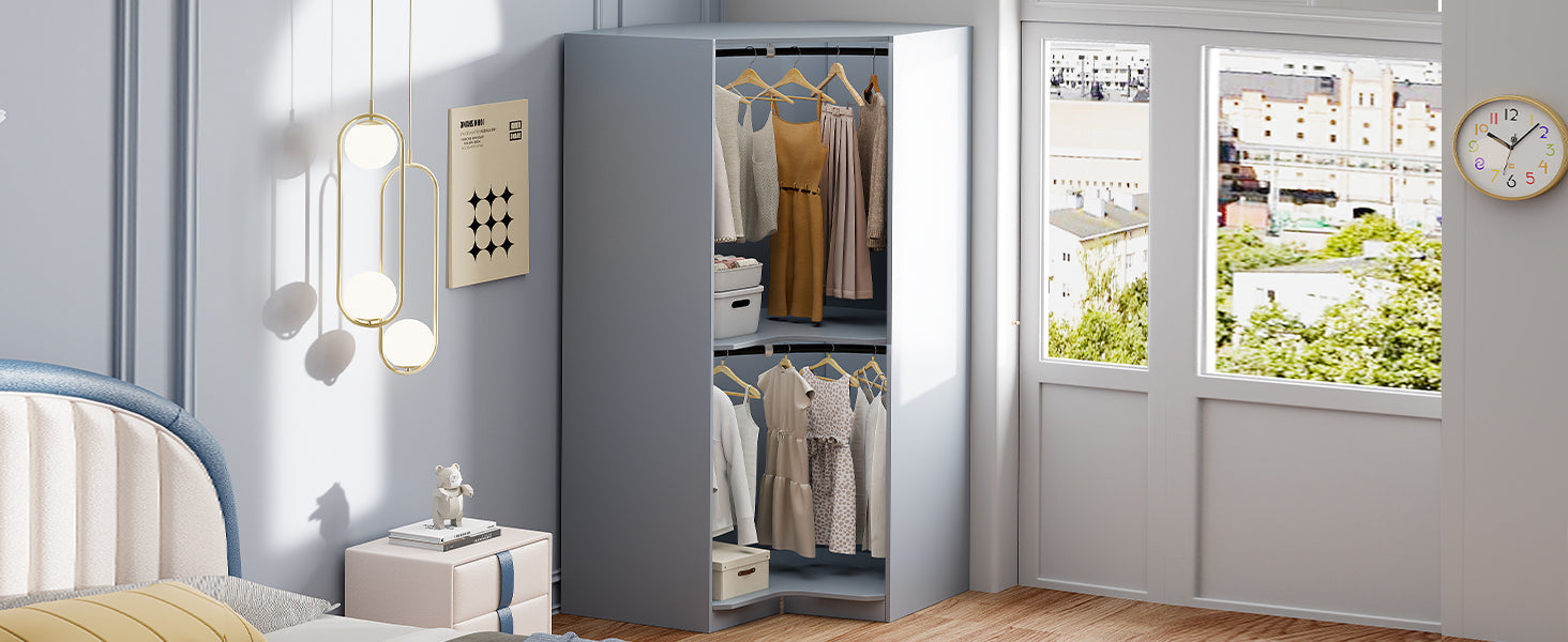 Polygon Corner Wardrobe - Gray (Save Space)