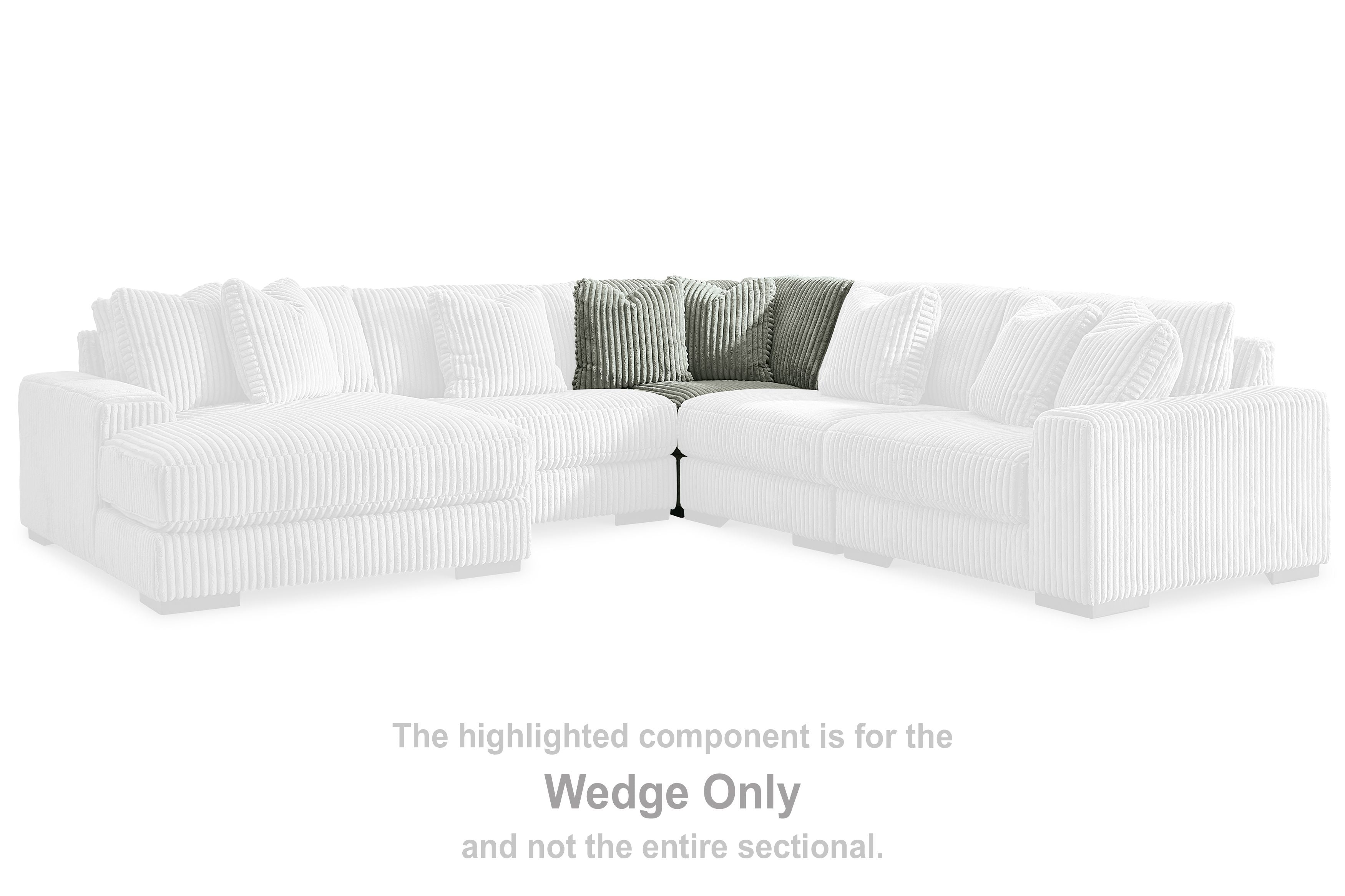 Light gray wedge sofa section with arrow marker on sectional layout, ribbed upholstery